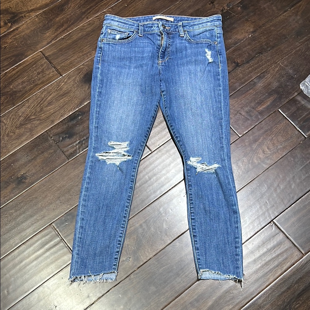 Joe's Jeans Blue Cropped Distressed Ankle Jeans